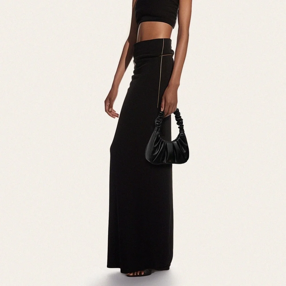 JW PEI Black Ruched Shoulder Bag with Gold Logo